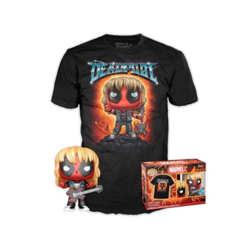 Deadpool - Pop Funko e Tee Box Deadpool Heavy Metal Band Exclusive 9 Cm (T-Shirt L)